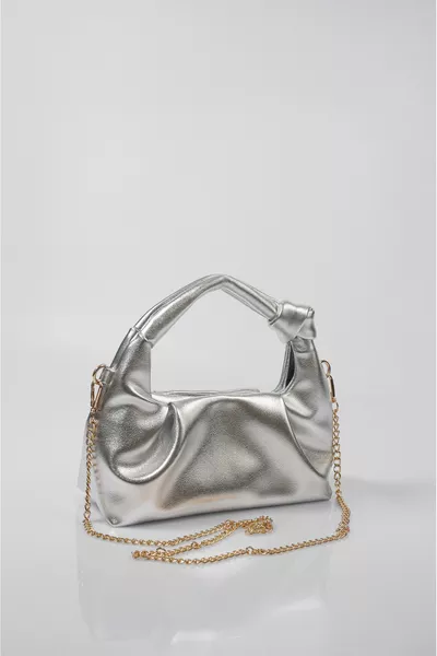 Dames zilveren mini tas met ketting voor hand en schouder