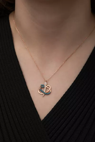 Women's Adjustable Turquoise Elif Vav Silver Necklace