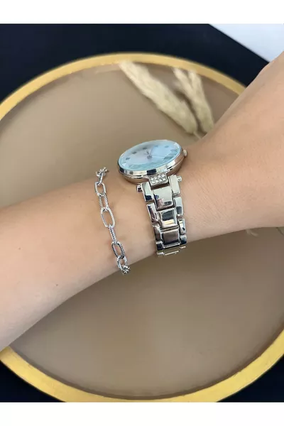 Eenvoudig metalen elegant damespolshorloge MET ARMBAND CADEAU