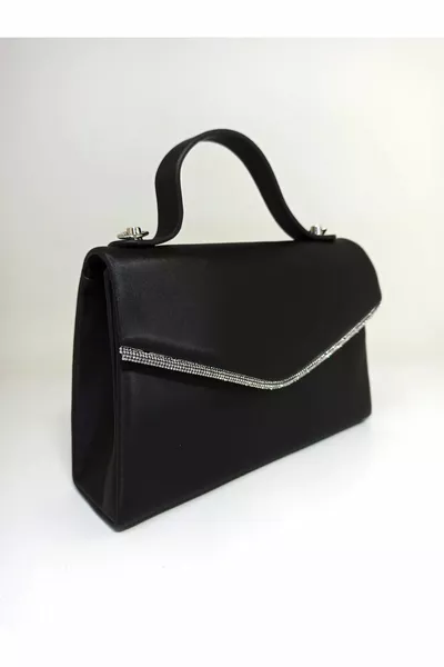 Damen Abendtasche aus schwarzem Satin mit silbernen Steinverzierungen