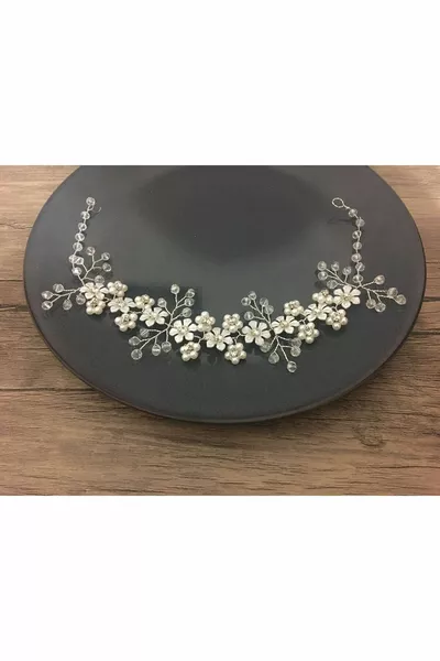 Bridal Hair and Turban Accessory with Pearls and Stones [Wedding, Engagement, Promise, Henna, Marriage Hair Clip Daisy]