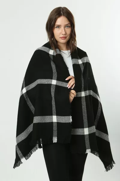 Checkered Scarf Shoulder Shawl  cm  Black