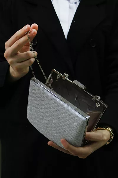 Women's Silver Glitter Evening Dress, Clutch Night Bag