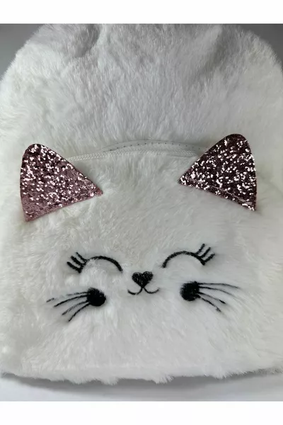 Cat Pattern Plush Furry Strap Children's Backpack