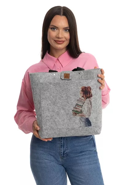 حقيبة كتف كبيرة - حقيبة من اللباد المطبوع - كتبي -  سم