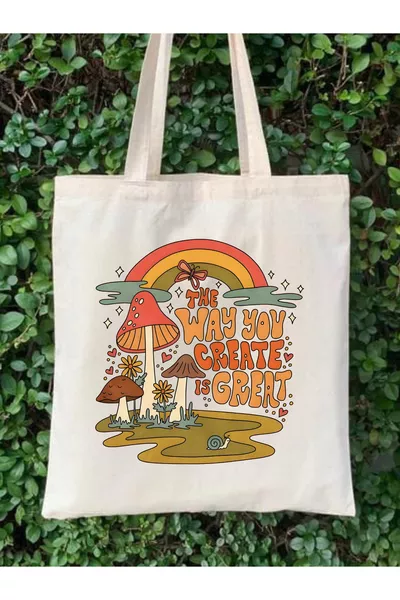 Mushroom Mantar Ontwerp Tote Bag Stoffen Tas