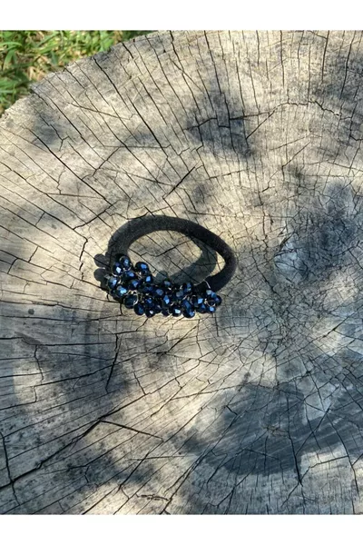 مشبك شعر مطاطي من الكريستال الأزرق الداكن