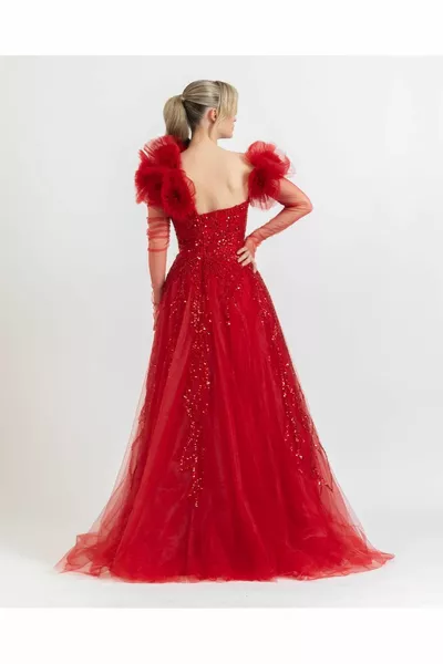 One Shoulder Demountable Sleeve Stylish Long Evening Dress