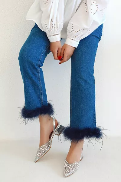 Parelmoer Transparante Steen Gedetailleerde Parel Open Rug Elastische Korte Blokhakken Mary Jane Damesschoenen