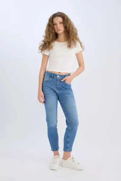 Jean Taille Haute Cheville Lina Comfort Mom Pantalon Décoloré AXNS