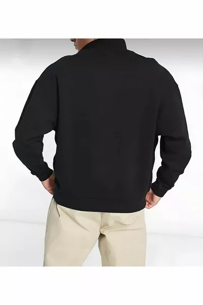 Black High Neck Half-Zip Plain Sweater