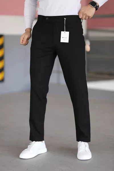 سروال قماش رجالي أسود عالي الجودة، قصّة إيطالية، مريح وأنيق، مناسب لجميع المناسبات، بطول قصير وقماش ليكرا