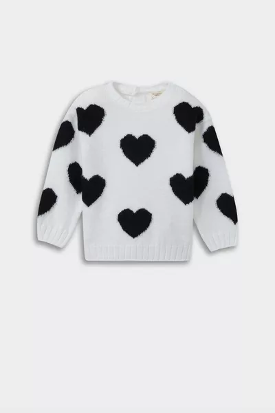 Girl Baby Heart Pattern Crew Neck Knit Sweater au