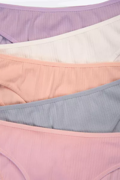 Baumwoll Damen Ripp-Slip 5er Set Normale Taille