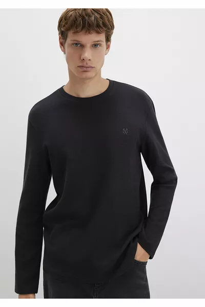 Uzun Kollu Siyah Basic Tişört Slim Fit / Dar Kesim 