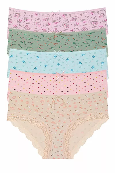 Hohe Spitzen-Baumwollslips mit Aufdruck, 5er Pack -1