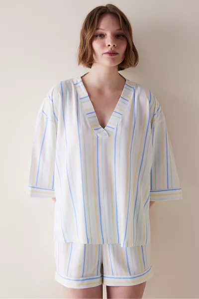 Pigiama corto a righe colorate