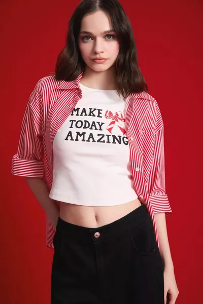 Рубашка Oversize в полоску из хлопкового поплина с длинным рукавом SP