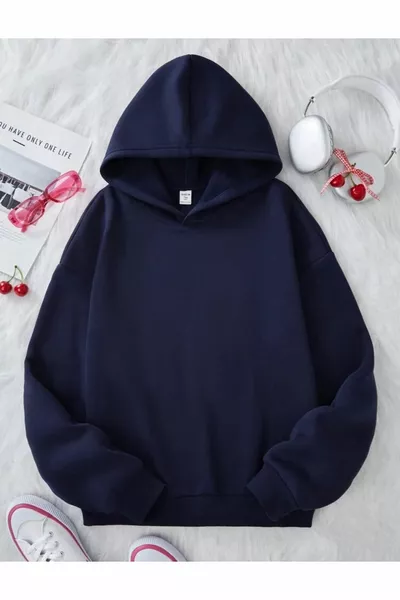 Cherry Good Day Navy Hoodie with Printed Back and Kangaroo Pocket Sweatshirt