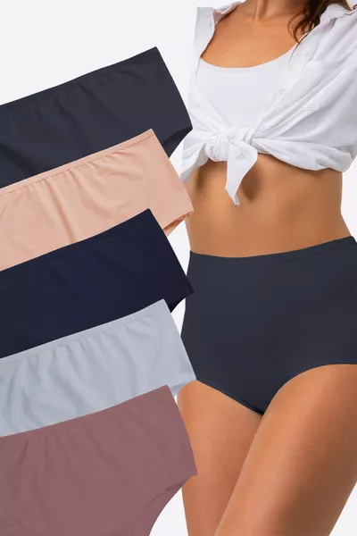 Damen Baumwollslips 5er-Pack - Mit Elasthan, Hoher Bund, Große Größen, Schwarz