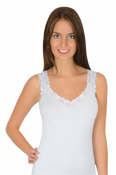 Dames wit topje met kant en lycra