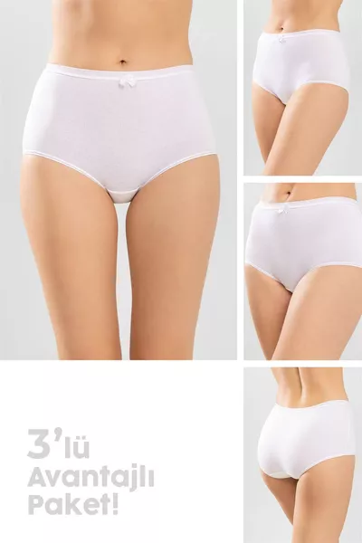 Lot de 3 culottes blanches pour femmes, coupe classique, en coton uni, taille bateau