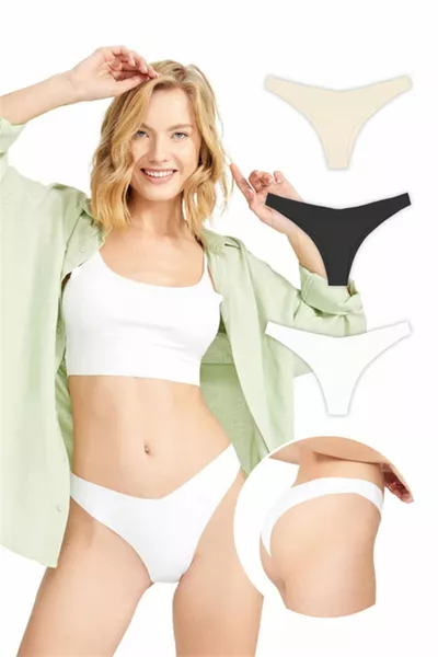 Basis Laser Cut Dames Braziliaanse Slip Zonder Sporen 3-Delig Pak - 5