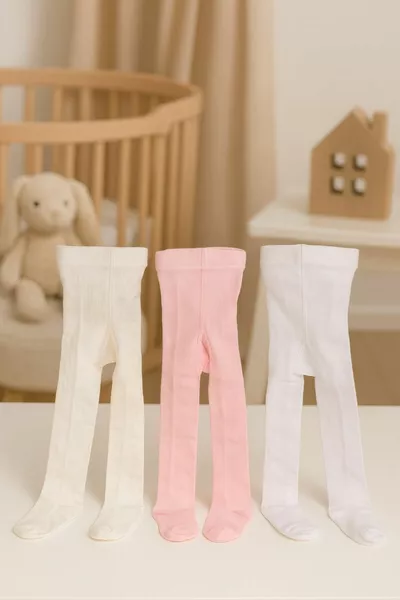 مجموعة من 3 جوارب قطنية سادة للبنات الرضع والأطفال