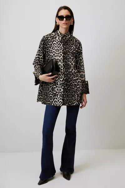 % Cotton Patterned Shirt with Wide Cuffs