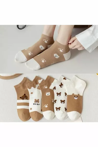 طقم جوارب اقتصادية من 5 قطع بطبعة دمية الدبدوب