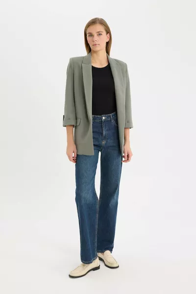 Regular Fit Jacket Collar Basic Plain Blazer Jacket AU