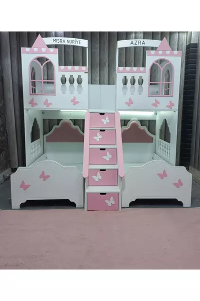 سرير بطابقين نموذج الفراشة ومنطقة لعب