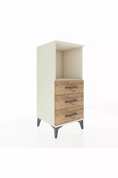 Хиперион Нощно шкафче с един рафт и 3 чекмеджета, Лунен камък-Смърч