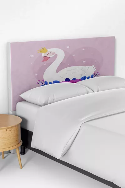 غطاء رأس قاعدة سرير الأطفال بنقشة البجعة الوردية 