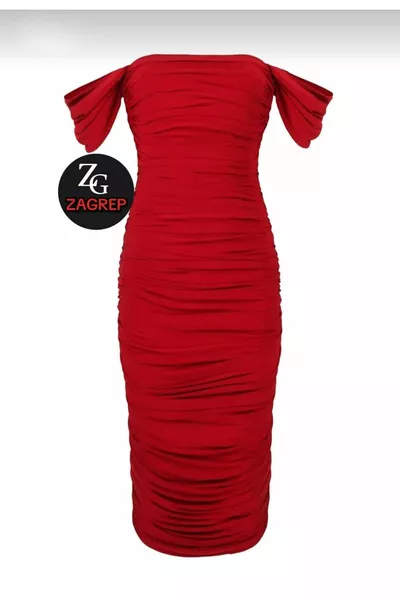 المرأة الأحمر رايات الرباط الأكمام اصطف سستة ميدي اللباس