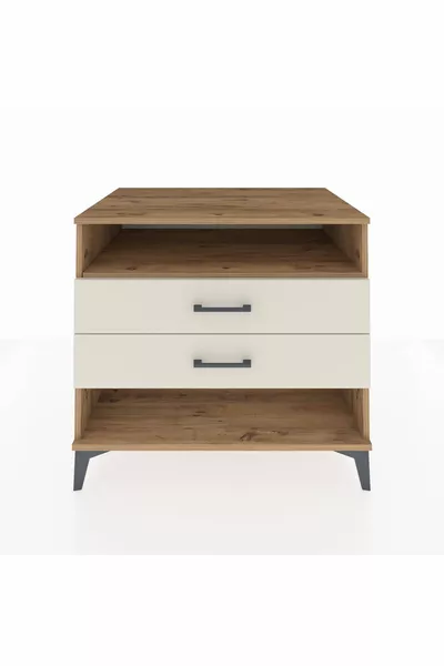 Commode Kronos à une étagère et 2 tiroirs en pin et pierre de lave