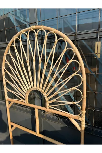 Bamboo Rattan Woven Headboard Sun Pattern Handmade Single Size cm Natural Color