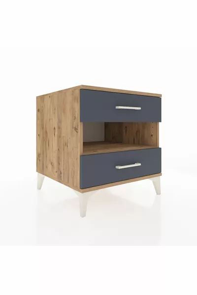 Kronos Nachttisch mit einem Regal und 2 Schubladen Fichte-Anthrazit