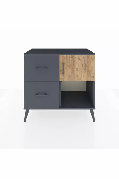 خزانة هايبرون رف واحد ودرجين مع باب واحد أنثراسيت-صنوبر/أنثراسيت