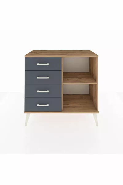 خزانة هايبرون بدرج واحد وأربعة أدراج خشب صنوبر/رمادي داكن