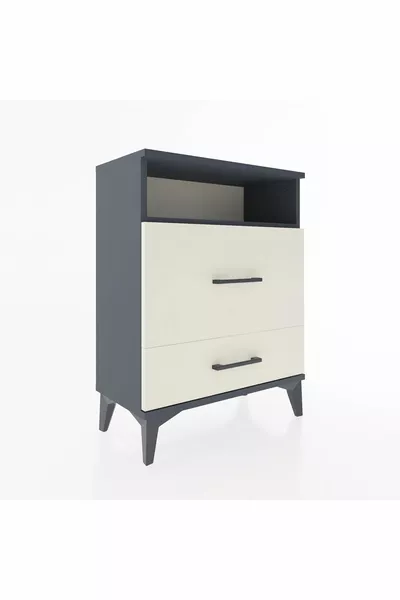 أرجس كومودين ذو رف واحد ودرجين - أنثراسيت-حجر الصوان