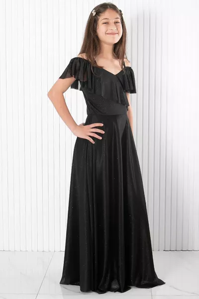 فستان سهرة فضي مع حمالات أسود 