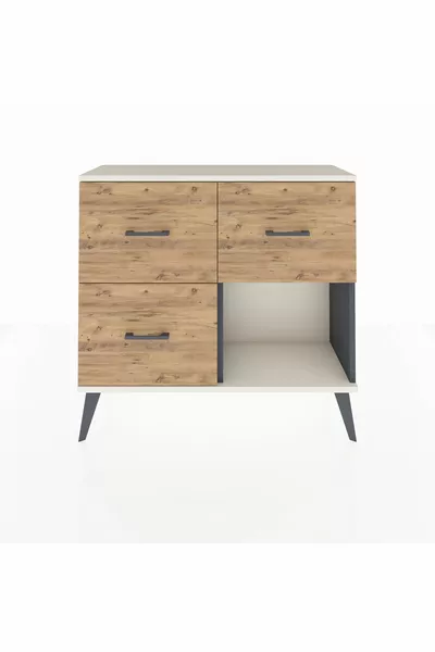 خزانة أرغس بثلاثة أدراج أنثراسيت-حجر الصوان/صنوبر