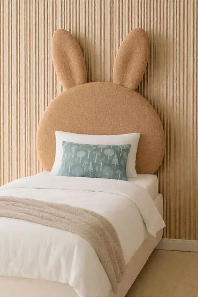 Bettkopfteil, hellbraunes Plüsch, Einzelbett-Boxspring-Kopfteil, Kaninchenplüsch-Bettkopfteil