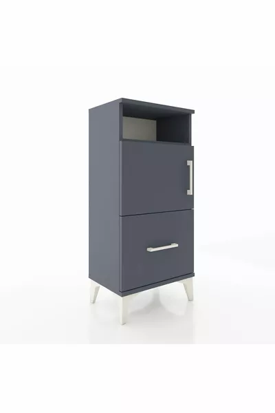 Comodino Arges con 2 Ripiani, 1 Cassetto e 2 Ante, Antracite-Antracite
