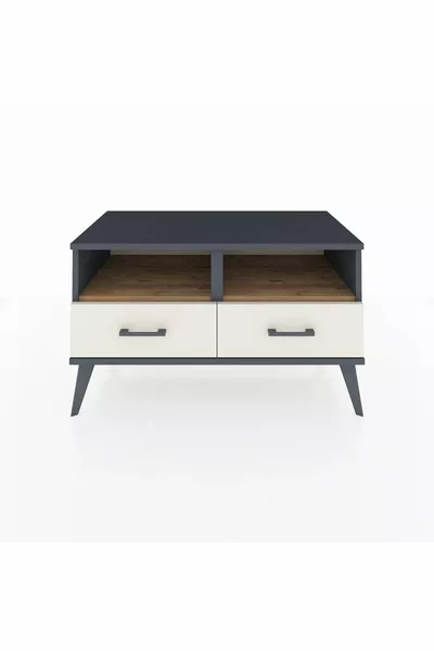 Comò Hyperion con 2 Ripiani e 2 Cassetti Antracite-Pino/Pietra di Luna