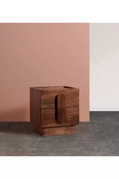 Rolo Massief Walnoot Twee Laden Nachtkastje, Bedtafel