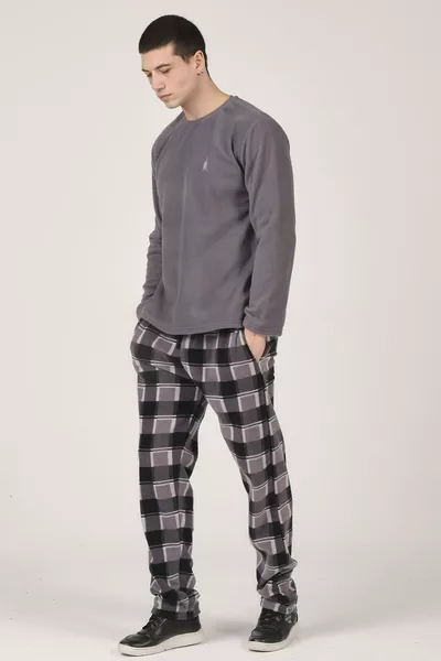 طقم بيجامة قطني رجالي مربعات بتصميم مريح