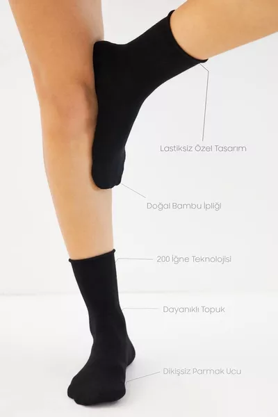 جوارب نسائية من البامبو بدون رباط باللون الأسود، جوارب سُفلية بدون درز، حزمة من 3 / جوارب غير ضاغطة / لا تترك أثراً