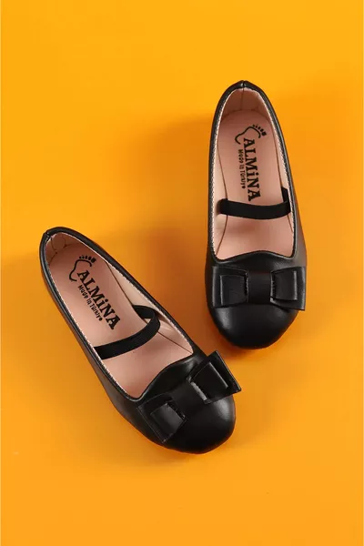 Обувки за момичета с папионка Черни балеринки